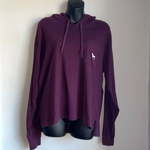 NWOT PINK women's hooded long sleeve t-shirt burgundy size large pocket tee